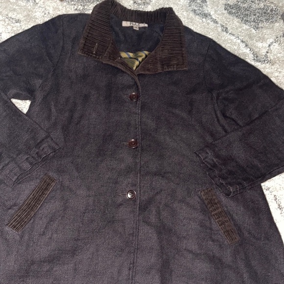 FLaX BOHO Lagenlook 100% Linen With Corduroy Trim Button Blazer/Jacket - Picture 1 of 9